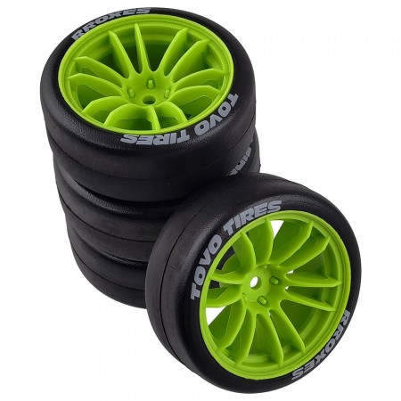 RC Rally Drift Tires On Road Racing Car Wheels Tyre for 1:10 Tamiya HSP HPI Kyosho TT01 TT02 XV01 XV02 PTG-2 Spare Parts: Green 65.5x26mm