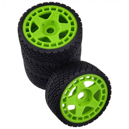 1/8 RC Rally Car Tires On Road Tyres 17mm Hex Plastic Wheels Rims Compatible with 1/7 1/8 Scale Racing Car KM WRC C3 ARRMA Felony Infraction Limitless RC On-Road Car (Green) 126x66.5mm