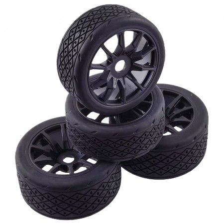 B Type 4pcs Tire Racing Road Tire for ARRMA 1/7 FELONY FSR Mustang 1/7 MODEL GT: Black Front: 100x42mm Rear: 107x53mm 17mm Hex Hub
