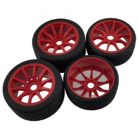 B Type 4pcs Tire Racing Road Tire for ARRMA 1/7 FELONY FSR Mustang 1/7 MODEL GT: Red Front: 100x42mm Rear: 107x53mm 17mm Hex Hub