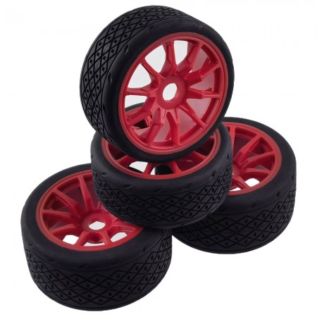 B Type 4pcs Tire Racing Road Tire for ARRMA 1/7 FELONY FSR Mustang 1/7 MODEL GT: Red Front: 100x42mm Rear: 107x53mm 17mm Hex Hub
