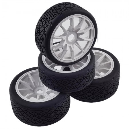 B Type 4pcs Tire Racing Road Tire for ARRMA 1/7 FELONY FSR Mustang 1/7 MODEL GT: White Front: 100x42mm Rear: 107x53mm 17mm Hex Hub