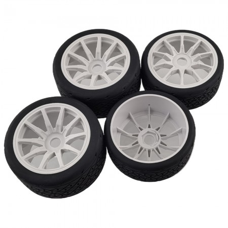 B Type 4pcs Tire Racing Road Tire for ARRMA 1/7 FELONY FSR Mustang 1/7 MODEL GT: White Front: 100x42mm Rear: 107x53mm 17mm Hex Hub