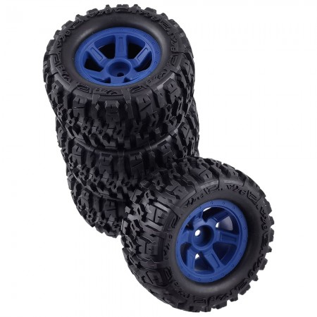 1/16 Trencher 2.2 Tires on Desperado Wheels for 1/16 E-Revo/Summit: Blue 12mm Hex Hub 88x44mm