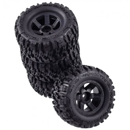 1/16 Trencher 2.2 Tires on Desperado Wheels for 1/16 E-Revo/Summit: Black 12mm Hex Hub 88x44mm