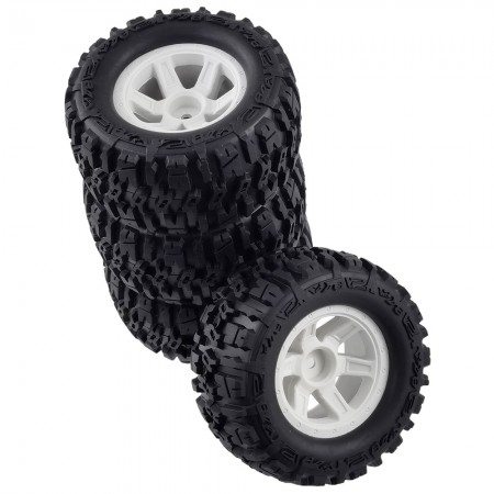 1/16 Trencher 2.2 Tires on Desperado Wheels for 1/16 E-Revo/Summit: White 12mm Hex Hub 88x44mm