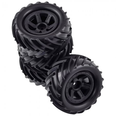Rubber Tire & Rim Set For 1/16 RC TRAXXAS MINI E-REVO SUMMIT MONSTER: Black 12mm Hex Hub 90x41mm