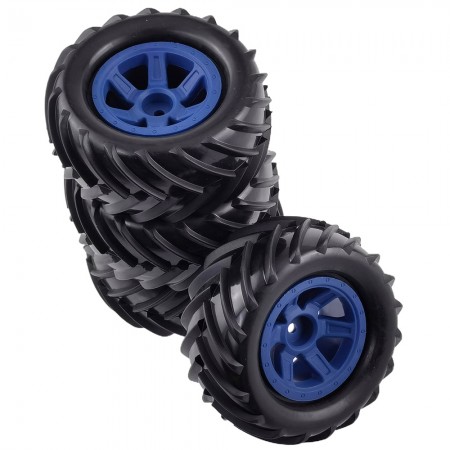Rubber Tire & Rim Set For 1/16 RC TRAXXAS MINI E-REVO SUMMIT MONSTER: Blue 12mm Hex Hub 90x41mm
