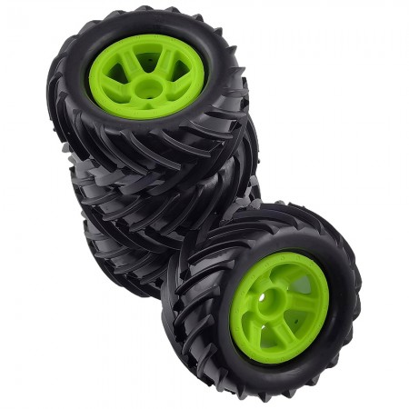 Rubber Tire & Rim Set For 1/16 RC TRAXXAS MINI E-REVO SUMMIT MONSTER: Green 12mm Hex Hub 90x41mm