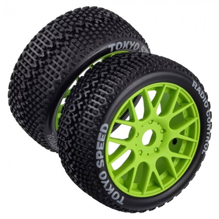 2pcs RC Buggy Tire Wheel RC Replacement Parts for 1/8 Scale Kyosho MP10 Tekno FS Mugen X8R RC Buggy RC Car: Green 110x45mm 17mm Hex Hub