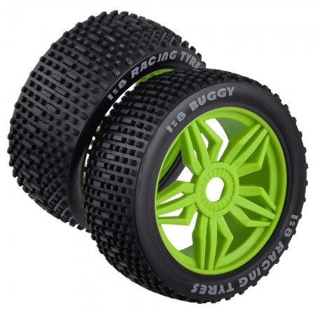 2pcs Compatible with Kyosho MP10 for Buggy 4WD for HSP 1/8 RC Car Tires Upgrade Wheels Off Road for Buggy Tires: Green 110x45mm 17mm Hex Hub