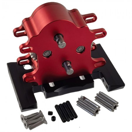 Aluminum Complete Assembled Dual Transmission Overdrive Gearbox / Installable 2 Motors for LCG Cheater Rigs SCX10 PRO Capra 1/10 RC Crawler: Red