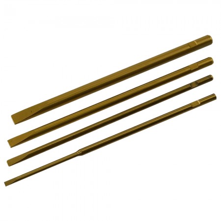 Classic Slotted / Flat Head Screwdriver Tips: Ti-Coated Flat 2.0: Dia2.8x100mm Flat 3.0: Dia2.8x100mm Flat 4.0: Dia3.8x100mm Flat 5.0: Dia4.8x100mm Titanium Coated Tips       4pcs/set