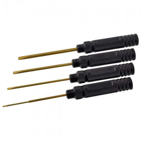 Classic Slotted / Flat Head Screwdrivers Set with Titanium Coated Tips: Black 4pcs RTT2408B1 Flat 2.0 x 180mm RTT2408B2 Flat 3.0 x 180mm RTT2408B3 Flat 4.0 x 180mm RTT2408B4 Flat 5.0 x 180mm Titanium Coated Tips       4pcs/set