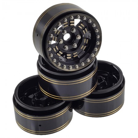 Brass Beadlock Crawler Wheels 1.9” 4-Piece Set with 12mm Hex Hubs – Heavy-Duty Scale Accessories for RC Rock Crawlers 236g/pc 56.5x31mm
