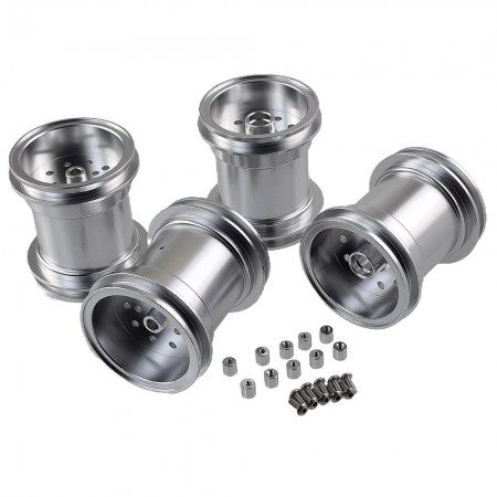 Aluminum Front & Rear Wheel Hub Rims for Tamiya CW-01 Chassis Lunchbox Midnight Pumpkin 1/12 Big Tire Model RC Car Upgrades (Silver) 65x57x57mm