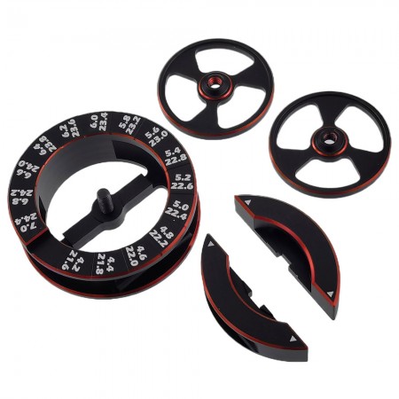 Aluminum Circle 21.6 - 24mm Droop Gauge in 0.2mm Steps with 2 Bolt-on Wheels & Block for 1/10th Scale Touring Car or FWD Model: Red