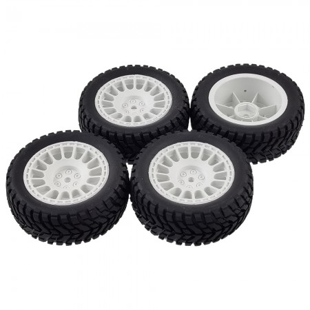 4-Pieces 75mm Rubber Tyres Tires with Foam Inserts and Plastic Wheel Rims, 12mm Hex for RC Drift Touring Car 1/10 1/12 1/14 1/16 Rally On-Road Car: White 75*31mm