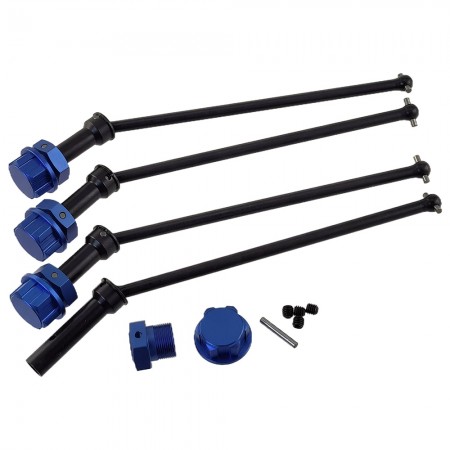 Haredened Steel Front / Rear CVD Drive Shafts with Aluminium Wheel Hex Adapter and Lock Nuts for Arrma 1/5 Kraton 8S Outcast: Black/Blue