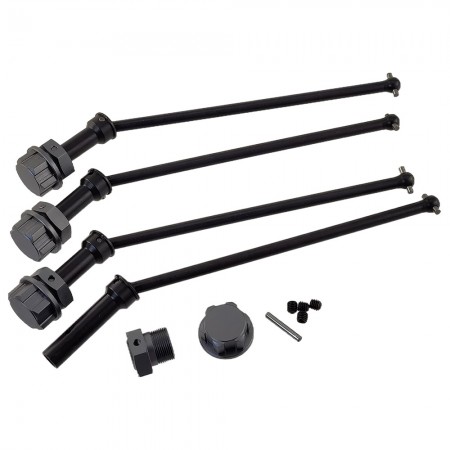Haredened Steel Front / Rear CVD Drive Shafts with Aluminium Wheel Hex Adapter and Lock Nuts for Arrma 1/5 Kraton 8S Outcast: Black/TiColor