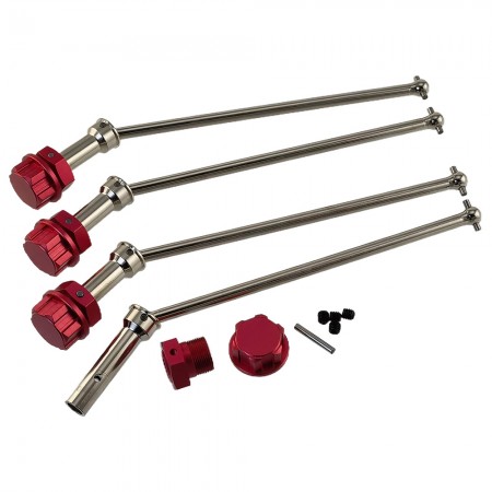 Haredened Steel Front / Rear CVD Drive Shafts with Aluminium Wheel Hex Adapter and Lock Nuts for Arrma 1/5 Kraton 8S Outcast: Silver/Red