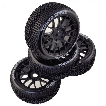1:8 RC Buggy Tires 110x45mm: Black 17mm Hex 4pcs/set, Unglued