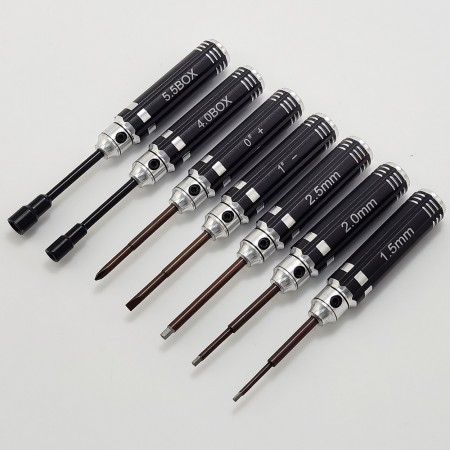 Classic Mini Allen Wrench Set:  Black Nut & Red Coated Hex Box4.0/5.5 x 108mm Philips 0# + Soltted/Flat 1# - Hex1.5/2.0/2.5 x 106mm  Handle Dia: 14mm 7pcs/set