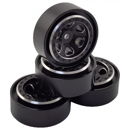 Aluminum Beadlock Crawler Wheels for TRX-4M 1/18th Scale Crawler: Black 4pcs/set 35x14.5mm