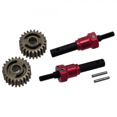 Harden Steel Extended Length Front / Rear Stub Axles with Aluminum Wheel Hex and Gears for TRX4 / TRX-4 / TRX6 / TRX-6 RC Crawler: Red