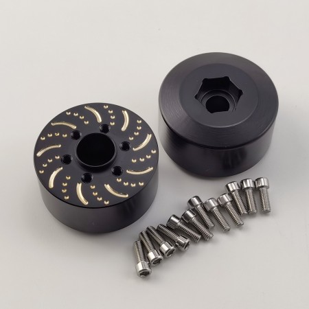 Black Brass Wheel Weight Hub 18.5mm for 1.9/2.2 Crawler Wheel (VP Wheels) 136g/pc 36x36x20.5mm Hex 12mm Hub M3*12 Scale Screws 2pcs/set