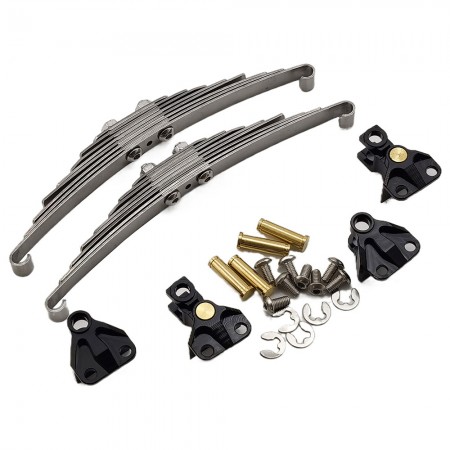 A Type Stainless Steel Leaf Spring Suspension System with Aluminum Holder Mount for Tamiya 1/14 Tractor Trucks: Black