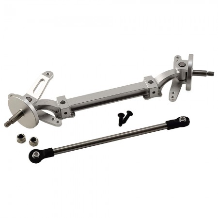 Aluminum Front Axle Steering Linkage Set with Steering Rod for Tamiya 1/14 Tractor Trucks: Silver (Front Beam Axle)