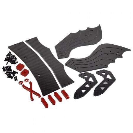 Carbon Fiber Wing Set with Alloy Support for ARRMA F1 LIMITLESS 1/7 Speed Bash Roller: Red