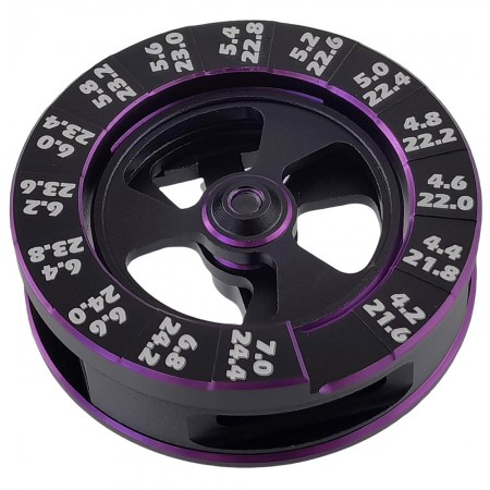 Aluminum Circle 21 - 25mm Droop Gauge in 0.2mm Steps with 2 Bolt-on Wheels for 1/10th Scale Touring Car or FWD Model: Purple