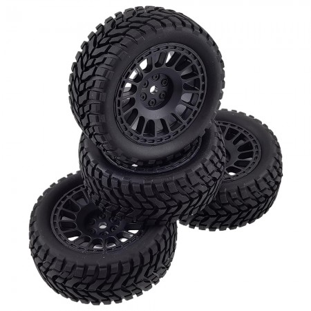 4-Pieces 75mm Rubber Tyres Tires with Foam Inserts and Plastic Wheel Rims, 12mm Hex for RC Drift Touring Car 1/10 1/12 1/14 1/16 Rally On-Road Car: Black 75*31mm