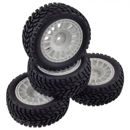 4-Pieces 75mm Rubber Tyres Tires with Foam Inserts and Plastic Wheel Rims, 12mm Hex for RC Drift Touring Car 1/10 1/12 1/14 1/16 Rally On-Road Car: White 75*31mm