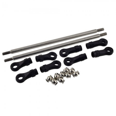 Stainless Steel Link 130mm with Curved & Straight Plastic Rod End & Ball Head 1/10 RC Crawler Screw Hole: M4 (Tie Rod Ends / Ball Head Joint Adapter) Bore to Bore: 145mm