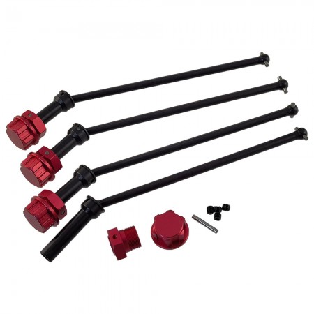Haredened Steel Front / Rear CVD Drive Shafts with Aluminium Wheel Hex Adapter and Lock Nuts for Arrma 1/5 Kraton 8S Outcast: Black/Red