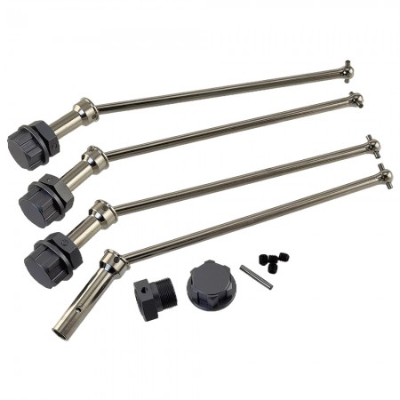 Haredened Steel Front / Rear CVD Drive Shafts with Aluminium Wheel Hex Adapter and Lock Nuts for Arrma 1/5 Kraton 8S Outcast: Silver/TiColor