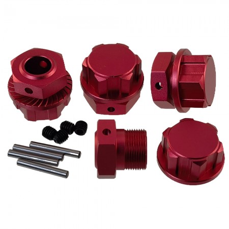 Aluminium 17mm Wheel Hex Adapter and Lock Nuts for Arrma 1/10 Kraton 4S Outcast V2 / 1/8 MOJAVE 4S: Red