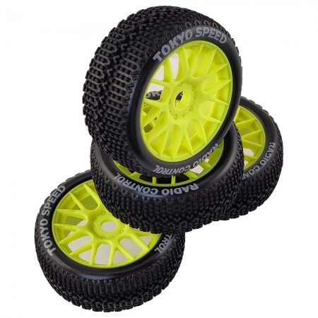 1:8 RC Buggy Tires 110x45mm: Yellow 17mm Hex 6pcs/set, Unglued