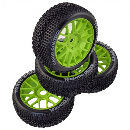 1:8 RC Buggy Tires 110x45mm: Green 17mm Hex 7pcs/set, Unglued