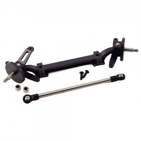 Aluminum Front Axle Set with Steering Linkage Rod for Tamiya 1/14 Tractor Trucks: Black (Front Beam Axle)