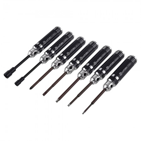 Classic Mini Allen Wrench Set:  Black Nut & Red Coated Hex Box4.0/5.5 x 108mm Philips 0# + Soltted/Flat 1# - Hex1.5/2.0/2.5 x 106mm  Handle Dia: 14mm 7pcs/set