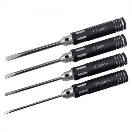 White Steel Flat Head Screwdrivers Set -  B Black 4pcs  SL3.0-/4.0-/ 5.0-/6.0- White Steel Tips  4pcs/set