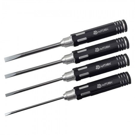 White Steel Flat Head Screwdrivers Set -  B Black 4pcs  SL3.0-/4.0-/ 5.0-/6.0- White Steel Tips  4pcs/set