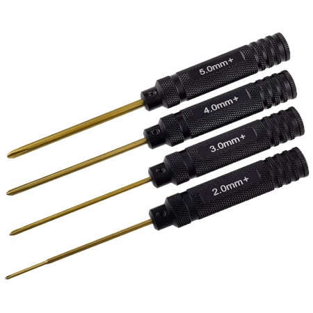 Classic Phillips Screwdrivers Set with Titanium Coated Tips: Black 4pcs RTT2408A1 Phi 2.0 (#00) x 180mm RTT2408A2 Phi 3.0 (#0) x 180mm RTT2408A3 Phi 4.0 (#1) x 180mm RTT2408A4 Phi 5.0 (#2) x 180mm Titanium Coated Tips       4pcs/set